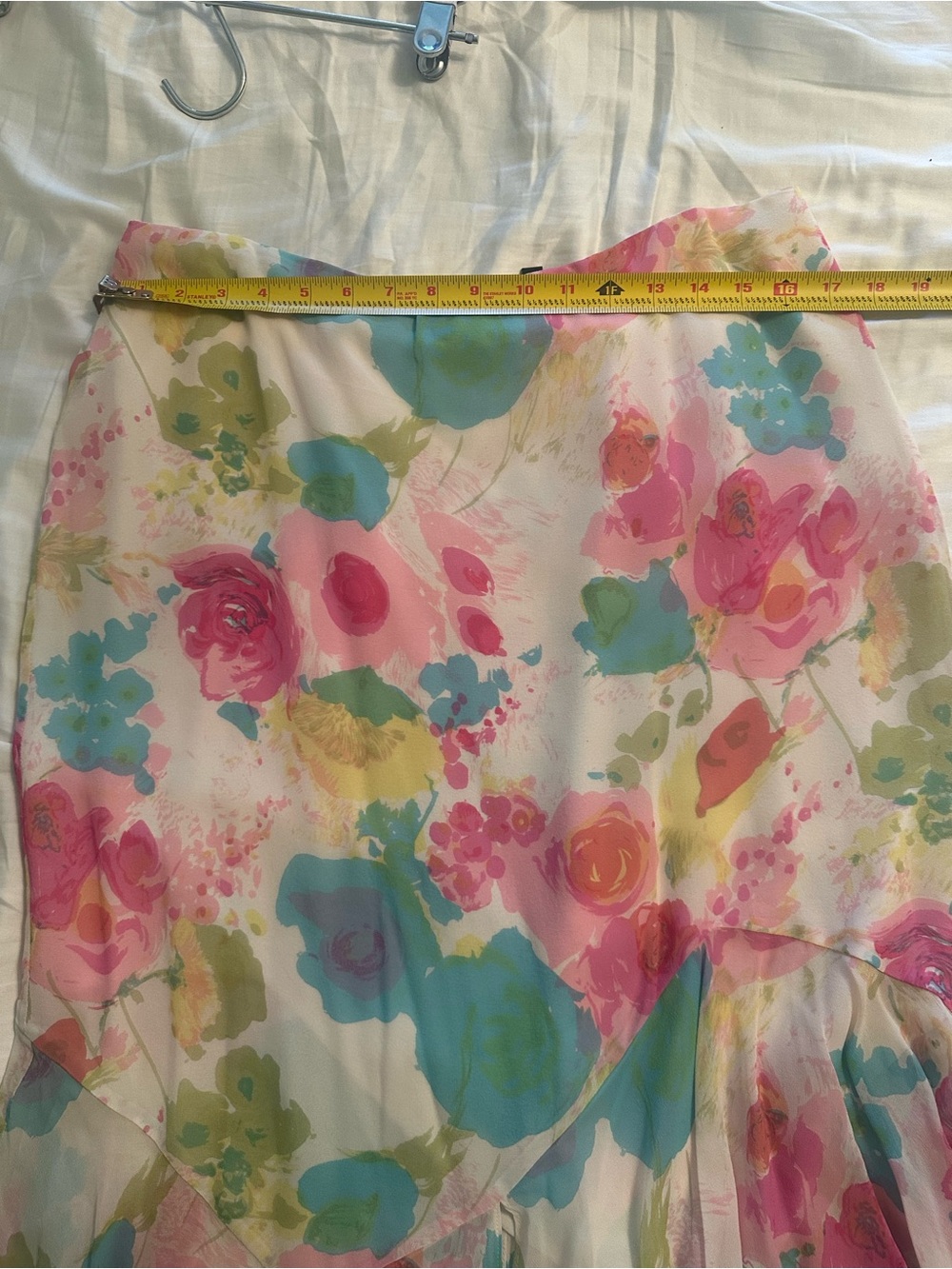 Dana Buchman silk lined skirt asymmetrical size 12 pink green watercolor $335 - Picture 11 of 16